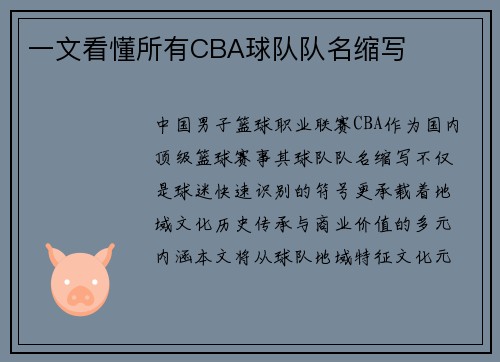 一文看懂所有CBA球队队名缩写